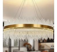 AOOCHOK Modern Crystal Chandelier Gold Ceiling Lights, LED Pendant Light Round, Crystal Hanging Lamp for Living Room, Dining Room, High Ceiling, Φ80cm(2-Layer)