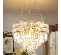 AOOCHOK Modern Crystal Chandelier Gold Finish Light Fixture, Round Crystal Pendant Light Hanging Lamp, for Living Room, Dining Room, Restaurant, E14 x 11, Ø55cm