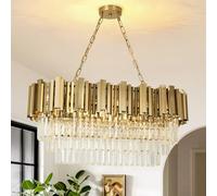 AOOCHOK Modern Crystal Chandelier Gold Pendant Light Fixtures, Oval Crystal Pendant Lighting for Living Room, Dining Room, Bedroom, Restaurant, E14 x 8, 80 x 35cm