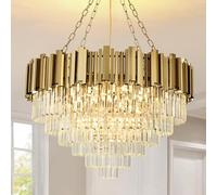AOOCHOK Modern Crystal Chandelier Gold Pendant Light Fixtures, Round Crystal Pendant Lighting for Living Room, Dining Room, Bedroom, Restaurant, E14 x 12, Φ80cm