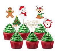 Aoocoeo 36pcs Christmas Themed Cupcake Toppers Santa Snowman Gingerbread Christmas Tree Reindeer for Holiday Party and Winter Celebration Cakes Decorations