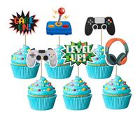 Aoocoeo 36pcs Video Game Cupcake Toppers for Birthday Game Controller Gamepad Joystick Headphones Game On Level Up Party Decorations for Gamer Playdates Game Day Cupcakes Decorations