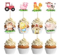 Aoocoeo 40pcs Farm Animal Cupcake Toppers for Birthday Barnyard Theme Party Decorations with Cows Pigs Sheep Horses Chicken Ducks for Baby Shower and Celebration Cupcakes Supplies