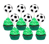 Aoocoeo 50pcs Soccer Cupcake Toppers Party Decorations for Birthday Party Soccer Fans Sports Events and Celebration Cakes Decorations