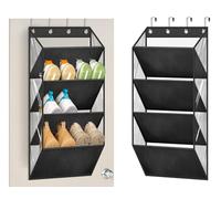 AOODA 4 Tier Clear Small Over The Door Shoe Organizer Storage, Deep Pockets Hanging Shoe Rack for Narrow Door, RV, Dorm (Black)