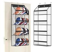 AOODA Clear Over the Door Hat Racks for Baseball Caps, Hold 48 Caps Hat Storage Organizer for Closet Wall, Deep Pockets Hanging Hat Holder Shelves with 3 Hooks, Black