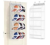 AOODA Clear Over the Door Hat Racks for Baseball Caps, Hold 48 Caps Hat Storage Organizer for Closet Wall, Deep Pockets Hanging Hat Holder Shelves with 3 Hooks, White