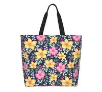 AOOEDM Colorful Hawaii Flower Tote Bag for Women Large Casual Should Bag with Inside Pocket Reusable Handbag Shopping Bag
