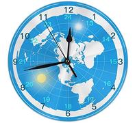 AOOEDM Flat Earth Blue Fashion Round Classic Wall Clock Battery Operated 10 Inch Clock for Home Living Room Office Decoration