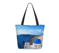 AOOEDM Greece Beautiful Blue Churches Ladies Shopping Bag 13x11x7in.The Perfect Valentine'S Day Gift.It Is The Best Valentine'S Day Gift For Mom, Daughter, Wife,Etc