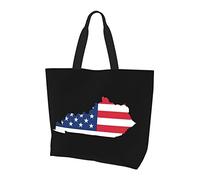 AOOEDM Kentucky Map With Kentucky State Flag Ladies Canvas Tote Reusable Shopping Bag