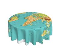 AOOEDM Map of The World Geography Continents and Countries Round Tablecloth 60 Inch,Circular Table Cover and Tabletop Decoration,Waterproof Table Cloths for Dining Table,Buffet Parties and ?Camping