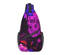 AOOEDM Sling Chest Crossbody Bag Anti-Theft Waterproof Shoulder Backpack Casual Rucksack for Sports Gym Yoga, for Purple Psychedelic Mexican Sugar Skulls Floral