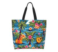 AOOEDM Summer Hawaii Flower Tote Bag for Women Large Casual Should Bag with Inside Pocket Reusable Handbag Shopping Bag