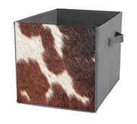 AOOEDM White Brown Cowhide Cube Storage Bins 11 x 11 Collapsible Storage Bins Black Spots Fur Funny Cube Storage Bin Fabric Storage Cubes Organizer with Handles, Storage Cubes for Home, Closet Toys