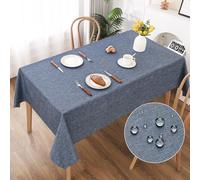 AooHome Tablecloth 140X220cm, Denimblue Faux Linen Tablecloths Washable Polyester Tablecloth Water-repellent with Lotus Effect, Durable Scratch Resistant for Living room, Dining room, Balcony, Garden
