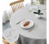 AooHome Tablecloth Round Φ140cm Lightgrey, Wipe Clean Tablecloths Washable Polyester Faux Linen Tablecloth Water-repellent with Lotus-effect, Durable Scratch Resistant for Dining room, Balcony, Garden