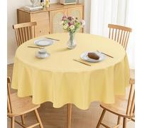 AooHome Tablecloth Round Φ180cm, Yellow Linen Look Tablecloths Washable Polyester Tablecloth Water-repellent with lotus effect, Durable Scratch resistant for living room, dining room, balcony, garden