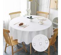 AooHome Tablecloth White Φ140cm, White Linen Look Tablecloths Washable Polyester Tablecloth Water-repellent with Lotus-effect, Durable Scratch Resistant for Living room, Dining room, Balcony, Garden