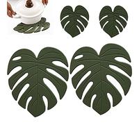 Aooikei 4 Pack Silicone Trivets, Green Leaf Shape, Heat Resistant Pot Holders & Coasters