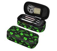 Aoojanu Green Ufo Alien Star Pencil Case, 3 Zipper Compartments, Large Capacity Stationery Bag for Kids & Teens