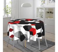 Aoojanu Tablecloth Black White Red Geometric Cube Diagram Round Tablecloth Waterproof Kitchen Dining Room Picnic Party Table Cloth