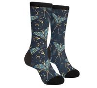 Aoojanu Watercolor Flower And Bird Patterns Novelty Crew Socks Casual Funny Crazy Dress Socks, Moon-moth, One size