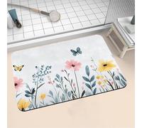 Aoojlo Large Bath Mat Non Slip Bathroom Mat Quick Drying Bathroom Carpet Rubber Bottom, Bathtub Shower Floor Rugs Washable, Soft Rug for Bath Decoration, Kitchen Bathmat Toilet Flower 80x120cm 16-238