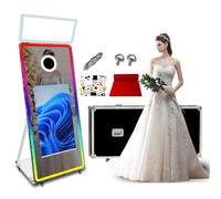 Aookely Mirror Photo Booth 65inch Machine with 32inch Touch Screen White Photobooth to record Vital Moments for Wedding Birthday Party