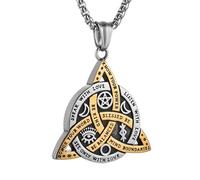 AOOMO Double Sided Stainless Steel Triple Goddess Triquetra Necklace Celtic Knot Irish Christian Trinity Knot Pendant, M, Stainless Steel, No Gemstone
