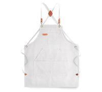 Aoomzoon Canvas Aprons for Men Chef Apron, Work Apron with Large Pockets - Durable 16oz Heavy Duty Cross Back, BBQ, Cooking, White, 1 Pack Of