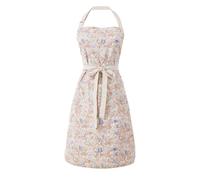 Aoomzoon Kitchen Aprons for Women with 2 Pockets,Double Sided Vintage Adjustable Apron for Gardening Cooking Arting Painting (Brown/Pink Flowers)