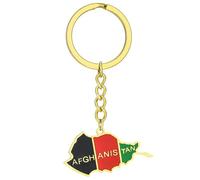 AOOOWER Afghanistan Map Key Chain for Women Men Steel Gold Silver Color Afghan Maps Flag Keyring Bag Car