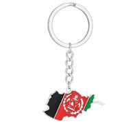 AOOOWER Afghanistan Map Key Chain for Women Men Steel Gold Silver Color Afghan Maps Flag Keyring Bag Car
