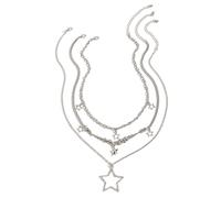 AOOOWER Double Layer Neckchain Imitation Beaded Star Pendant Chain Choker Trendy Butterfly Collarbone Chain Jewelry Ornament