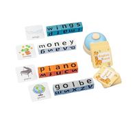 AOOOWER Kids Work Spelling Block Learning Toy Matching Game With FlashCards Safe Family Board Puzzle Educational Toy Kids Spelling Wooden Block