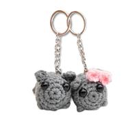 AOOOWER Portable Crochet Sad Hamster Keychain Charm Pendant 2 Pieces Set Gifts Box with Sweet Card for Couples Trendy