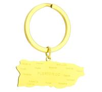 AOOOWER Puerto Map Keychain Gold/Silver Color Key Chain Unique Ethnic Key Rings Accessory for Culture