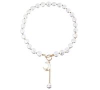 AOOOWER Simple Baroque Style Single Layer Imitation Pearls Necklace with Geometric Alloy Pendant for Fashion Forward Women