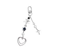 AOOOWER Sweet and Cool Heart Keychain with Guitar Bass and Bowknot Beautiful Keychains Beaded Pendant Key