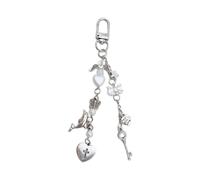 AOOOWER Sweet and Cool Heart Keychain with Guitar Bass and Bowknot Beautiful Keychains Beaded Pendant Key