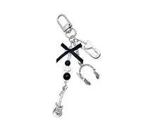 AOOOWER Sweet and Cool Heart Keychain with Guitar Bass and Bowknot Beautiful Keychains Beaded Pendant Key