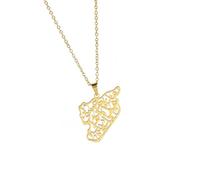AOOOWER Syria Outline Map Pendant Necklace Ethnic Styles Neckchain Adjustable Choker Commemorative Jewelry for Men