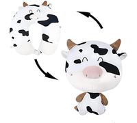 AOOPOO 2 in 1 Travel Pillow Convertible Kids Neck Pillow, Portable Cartoon U-Shaped Pillow Nap Pillow Stuffed Soft Comfortable Luggage Pillow for Airplane Traveling Sleeping Pillow (Cow)