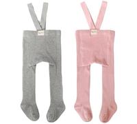 AOOPOO 2 Pack Baby Toddler Ribbed Suspender Tights Pantyhose Stockings Leggings, Unisex Toddler Cotton Tights with Suspenders Solid Rib Knit High Waist Leggings Bib Overall Pants for 0-3 Years