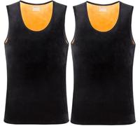 AOOPOO 2 Pack Men's Thermal Vest, Double-Sided Velvet Thermal Vest for Winter, Moisture-Wicking Men's Thermal Fleece Lined Underwear Tops Tank Top for Warming Black