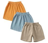 AOOPOO 3 Pack Baby Boys Girls Cotton Linen Shorts Summer Muslin Plain Cotton Pyjamas Shorts Lightweight Breathable Plain Casual Trousers 6 Months - 5 Years