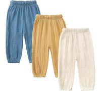 AOOPOO 3 Pack Girls Boys Summer Linen Trousers Elastic Basic Harem Trousers Toddler Baby Boys Girls Jogging Bottoms Casual Cotton Linen Loose Long Pants