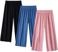 AOOPOO 3 Pack Girls Summer Wide Leg Trousers Children's Culotte Girls Elastic Casual Lightweight Breathable Thin Jogging Bottoms Loose Long Trousers 2-13 Years