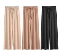 AOOPOO 3 Pack Women's Summer High Waisted Loose Wide Leg Long Trousers Summer Casual Ice Silk Pants with Drawstring Elasticated High Waist Plain Jogging Trousers Breathable Loose-Fitting Home Pants